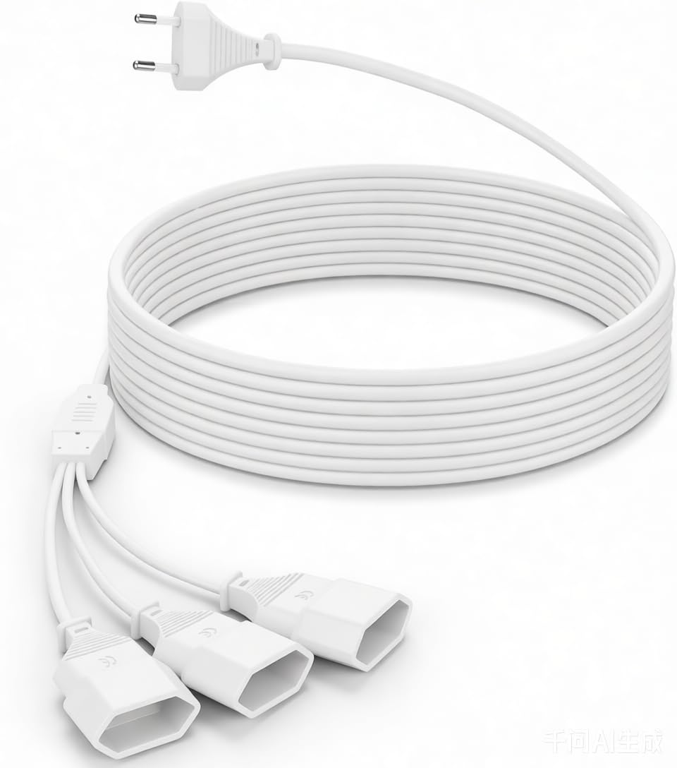 Cozary Przedłużacz elektryczny do wnętrz z 3 gniazdami i płaską wtyczką, bezpośredni wtyk, płaski kabel 3 m (maks.: 250 V/2,5 A), biały