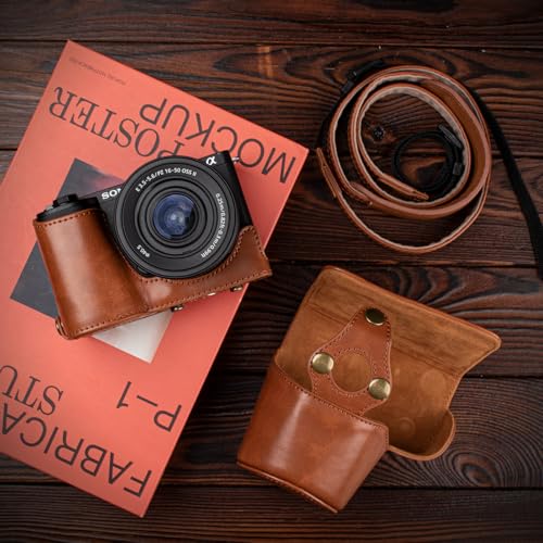 Funda para cámara Sony ZV-E10 II de cuero PU marrón miniatura 5