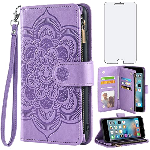 Protection iPhone 6s Plus violette étui portefeuille et verre trempé