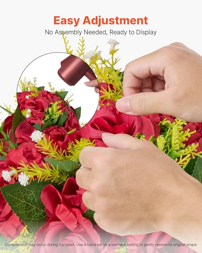 Ramos de rosas rojas VEVOR de seda artificiales exuberantes para centros de mesa de comedor 6
