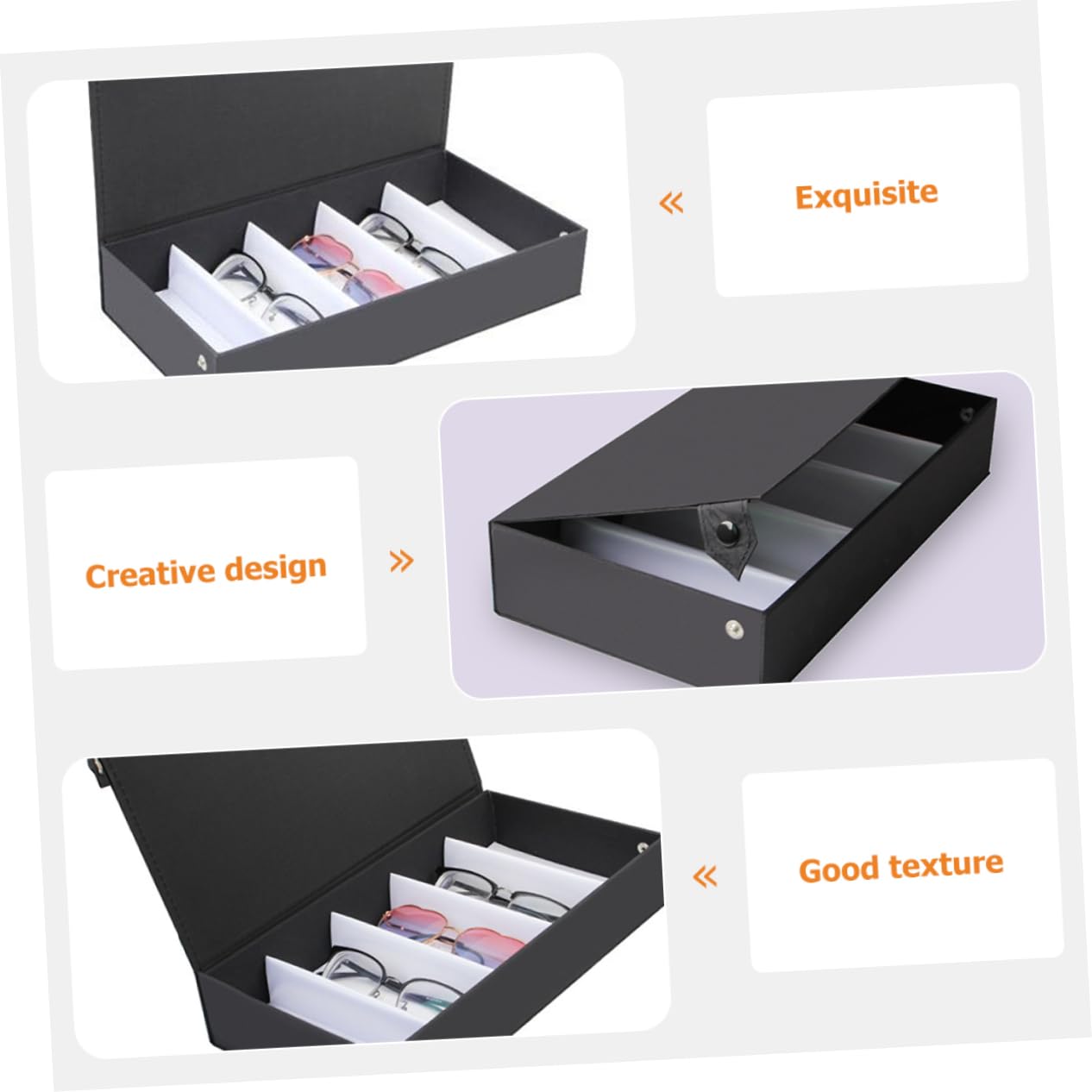 caja de almacenamiento de gafas sunglasses organizer relojero organizador hombre cadena de gafas titular de gafas embalaje vitrina de gafas de sol Lentes cuero pu Black