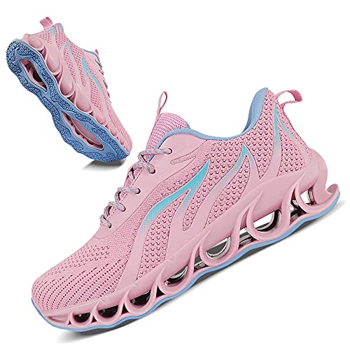 APRILSPRING Women's Running Sports Walking Shoes Mesh Lightweight Breathable Athletic Jogging Sneakers,Pink,US 5.5