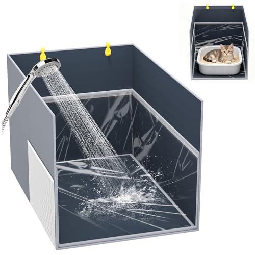 Aokeyee Cat Litter Box Enclosure Splash Guard Extra Large 27x22x17 Foldable Waterproof Shield with Removable PVC Mat Easy Clean Pet Litter Box Cover with 2 Hooks