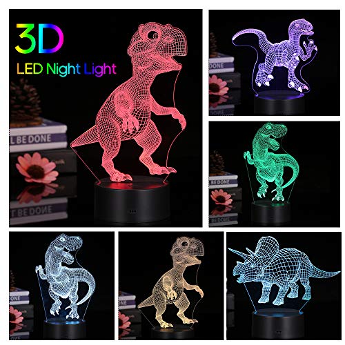 Andoer Lâmpada LED 3D para ilusão de luz noturna Padrão de dinossauro Luzes que mudam de cor de cabe