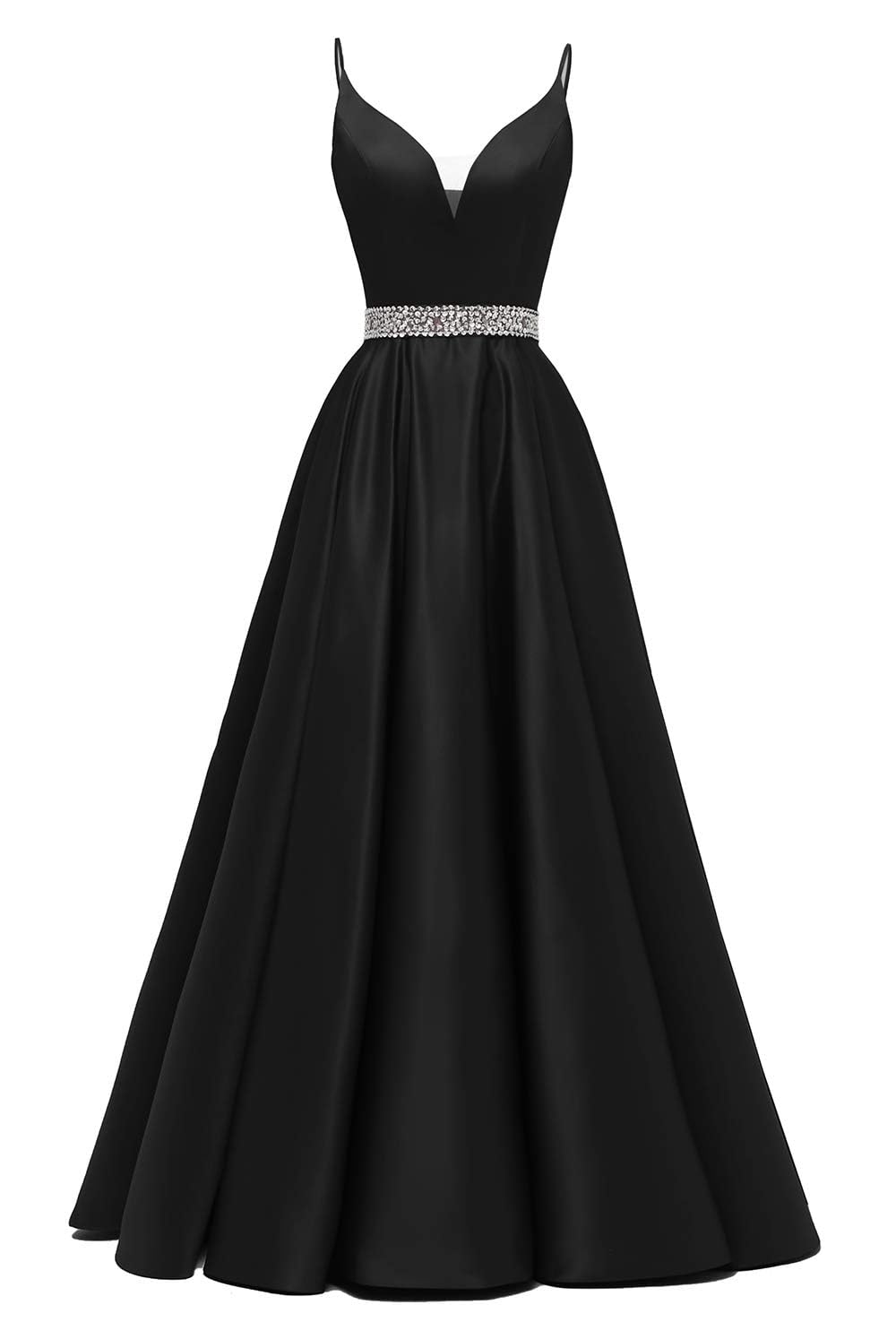 Kurface Women's Black Prom Dresses For Spaghetti Strap V Neck Long Homecoming Dress Formal Pageant Gown Uk16