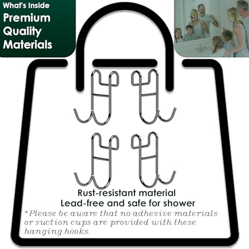 Image of Shower Caddy Hooks, Razor Hanger for Shelf and Loofah (Silver - 4 Open)