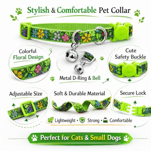 Image of Emily Pets Cat Collar for Colorful Breakaway Cat Collars with Bell, Adjustable Printed Nylon woth Safety Buckles Kitten Collar (Color May Vsry, 1 Piece)