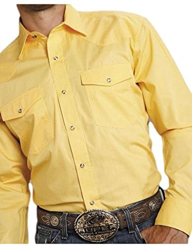 MENS YELLOW SOLID LONG SLEEVE WESTERN SNAP SHIRT
