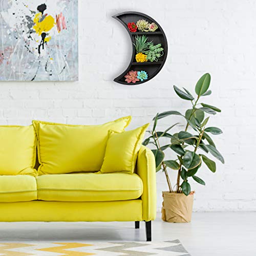 Rustix Rustic Black Crescent Moon Shelf - Wall Mounted Hanging Floating Shelves For Essential Oil Display Or Crystal Holder - Moon Phase Hippie Celestial Boho Nursery Decor - Gothic Witchy Room Decor #TOP5