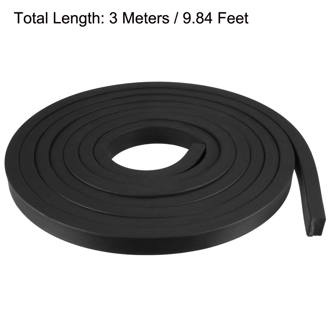 sourcing map Sólido Rectángulo Goma Sello Tira 15mm Wide 10mm Grosor, 3 Metros Largo Negro