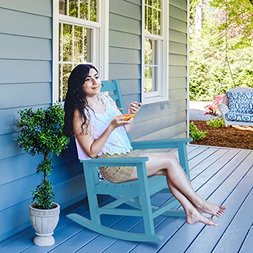 Kevinplus Outdoor Rocking Chair, Lawn Patio Rocking Chair, Front Porch Rocking Chair, Tall Modern Adirondack Chair, Weather Resistant Outdoor Rocker Chair For Garden Backyard Fire Pit, Aruba Blue #TOP1