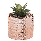 5-Inch Rose Gold-Tone Ceramic Round Succulent Plant Pot, Small Flower Planter with Diamond Texture