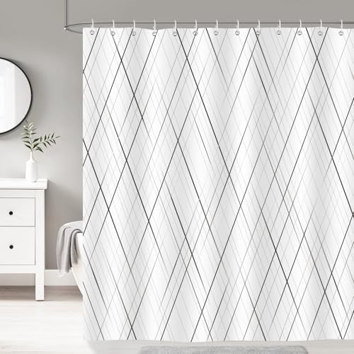Dazzlewall Cortina de Ducha Rayas Blancas y Negras, Líneas Minimalistas Modernas Impermeable 180x180cm, Antimoho Tela Poliéster con 12 Ganchos