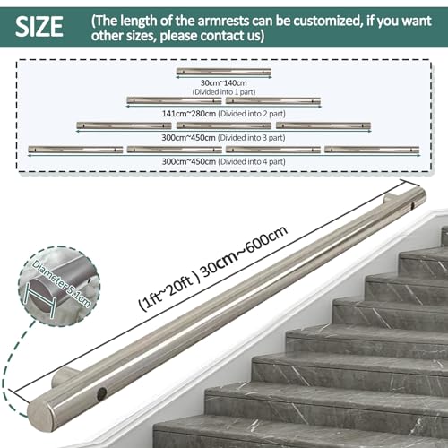 Main courante inox 14 pieds, rampe escalier réglable avec supports muraux - 3