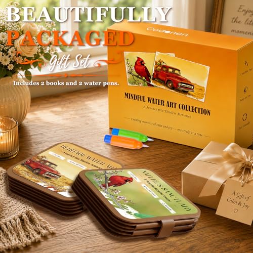 Codonen 2 Pack Reusable Water Painting Books for Seniors, No-Mess Water Reveal Activity Set for Dementia & Alzheimer’s Care, 20 Pages, 2 Pens, Gift for Elderly Loved Ones - Image 6