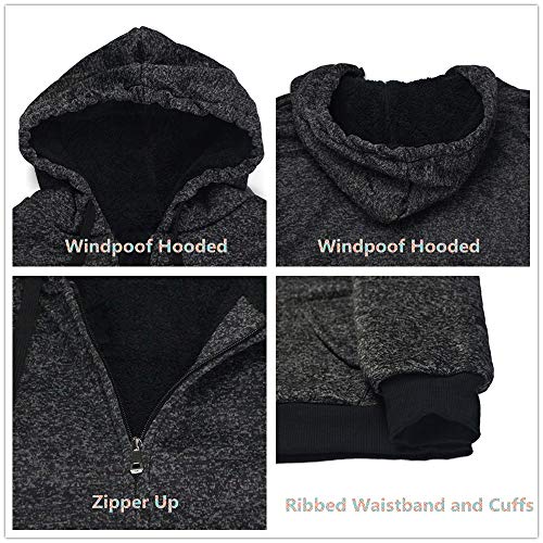 Plus Size S-5Xl Marled Heavyweight Fleece Hoodie For Men Sherpa Lined Full Zip Up Long Sleeve Winter Jacket Coat (Charcoal, 5Xl) #TOP4