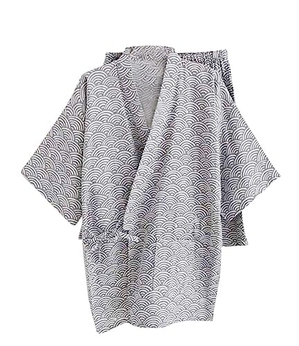 ZEALMAX Men's Kimono Japanese Jinbei Shirt and Pant Cotton Linen Loungewear Lounge Set Spa Bathrobe, Style 1 Multicolor