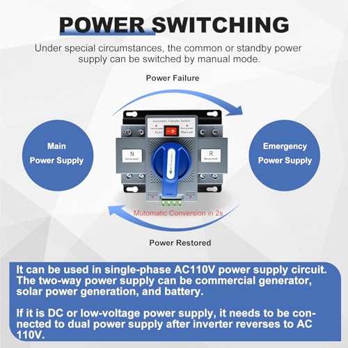 110V Dual Power Automatic Transfer Switch, 2P 63A CE Certified ATS Generator Changeover Switch 50Hz/60Hz by Zgqmcgy - Image 4