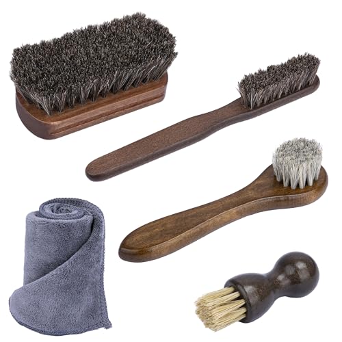 5 PCS Leather Brush Car Detailing, Horse Hair Brush, Car Cleaning Supplies, Car Interior Brush, Carpet Brush for Car Detailing, for Car Accessories Interior, Carpet, Upholstery, Furniture and Shoes