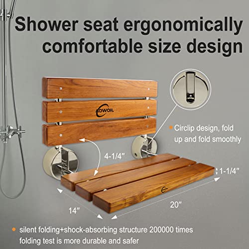20" Folding Teak Shower Seat Wall Mounted,Fold Down Shower Seat,Foldable Shower Bench,Home Care Teak Shower Seat Bench For Inside Shower,Folding Shower Seat Bench,Wall Mount Shower Seat Bench Chair #TOP2