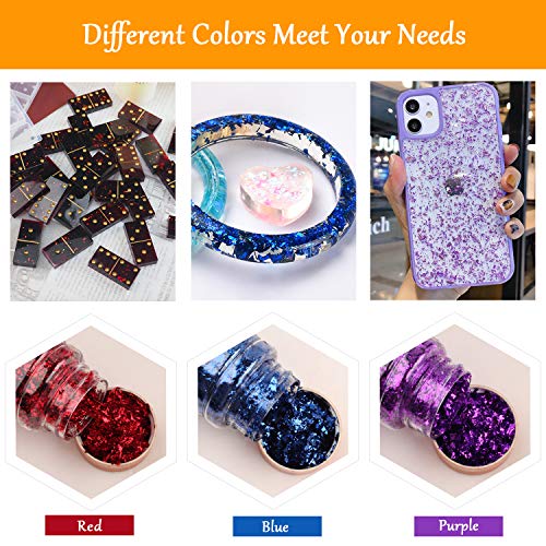 6 Boxes Gilding Flakes, Gold Foil Flakes For Resin, Gold Leaf Gilding Flakes Metallic Foil Flakes With Tweezers For Painting Arts And Resin Crafts, Nail Art (Gold, Silver, Copper, Red, Blue, Purple) #TOP3