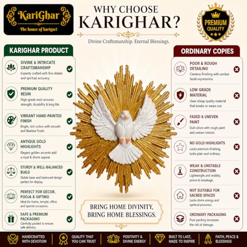 Image of KariGhar Resin Faith Dove Holy Spirit Wall Hanging Idol Perfect for Altar, Housewarming, Gifting and Decoration, Multicolor, 5 x 19 x 19 Cm | Perfect for Prayer Room, Drawing Room Decoration, Gifting, A0054