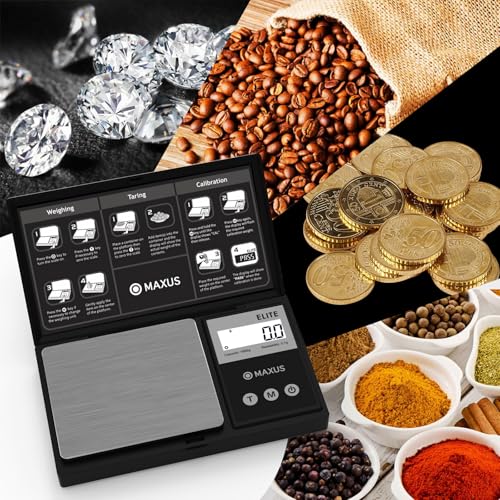 Image of MAXUS Digital Gram Scale 1000g /0.1g, Small Food Scale with Backlit LCD, Mini Pocket Scale for Jewelry