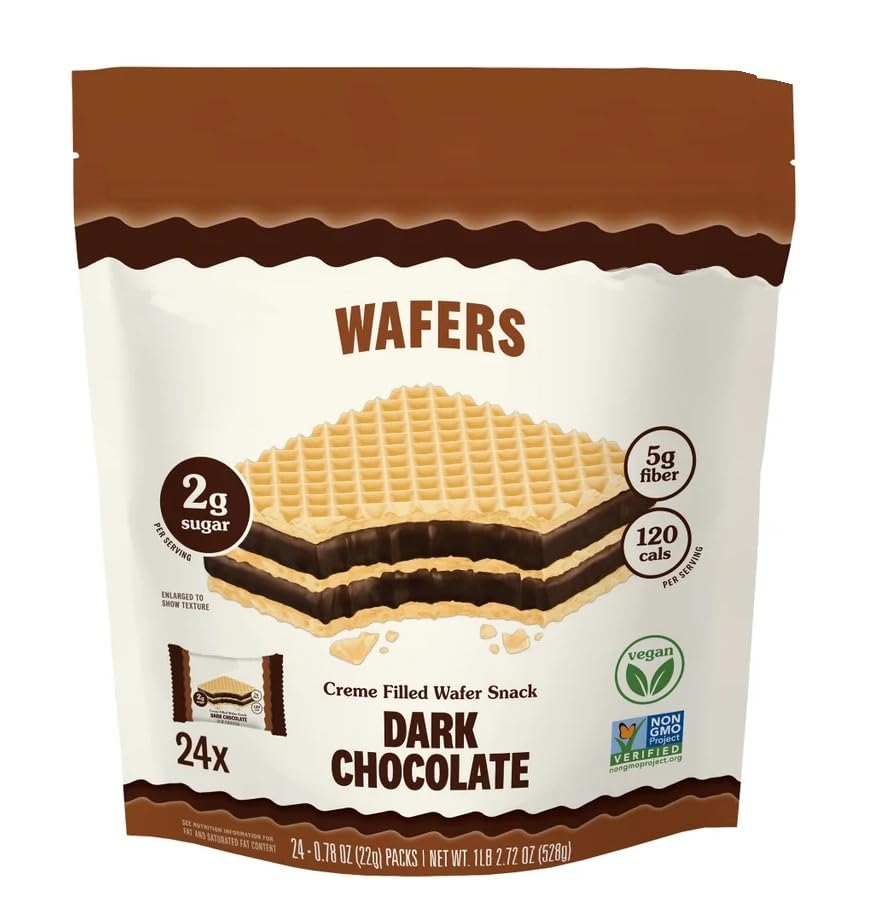Rip Wafers Dark Chocolate 24 CT, Individually Wrapped, High Fiber, Low Carb Snack