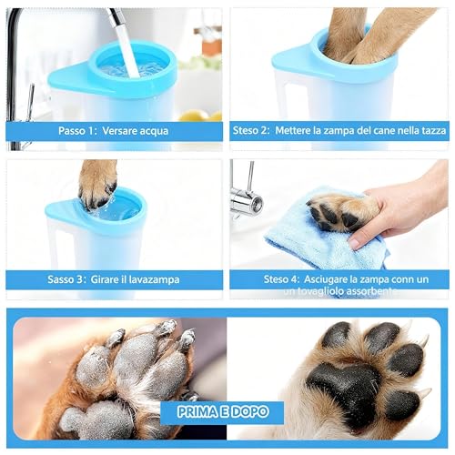 COMFPET pfotenreiniger für hunde mit silikonbürste, ragbarer Pfotenreiniger mit abnehmbarer Silikonbürste, großzügiges Fassungsvermögen, geeignet für Katzen und Hunde Paw Washer (M)