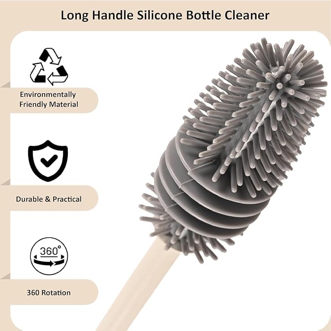 Image of Water Bottle Cleaning Brush with Long Handle | Baby Bottle & Milk Bottle Cleaner Brush | Flexible Bottle Wash Brush for Glass, Steel & Thermos Bottles |Easy Clean(Multicolor)