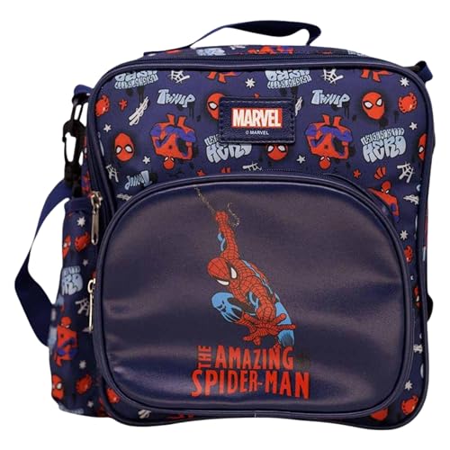 Zonacriativa - Mochila Lancheira Spider Man Marvel | Compartimento principal térmico, alça transversal removível e 4 bolsos para organização | Lanches frescos