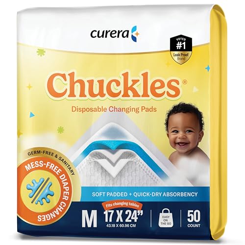 Chuckles® 5-Layer Disposable Changing Pads for Baby - 17x24 50ct Disposable Diaper Changing Pads, Changing Pad Liner, Baby Pee Pads, Diaper Pads, Hypoallergenic Changing Pads for Travel - Curera Brand
