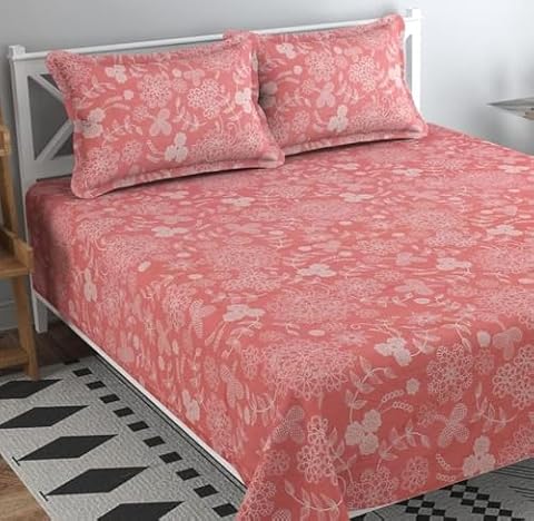 BSB HOME 200 TC Cotton Feel Bedsheet Double Bed with 2 King Pillow Covers 90x100