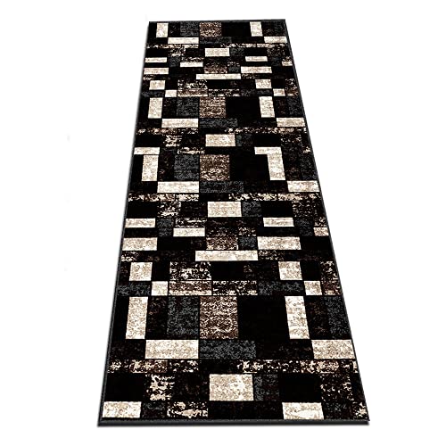 Alfombra para pasillo estrecho de 60x100 cm, lavable y antideslizante, color negro y beige