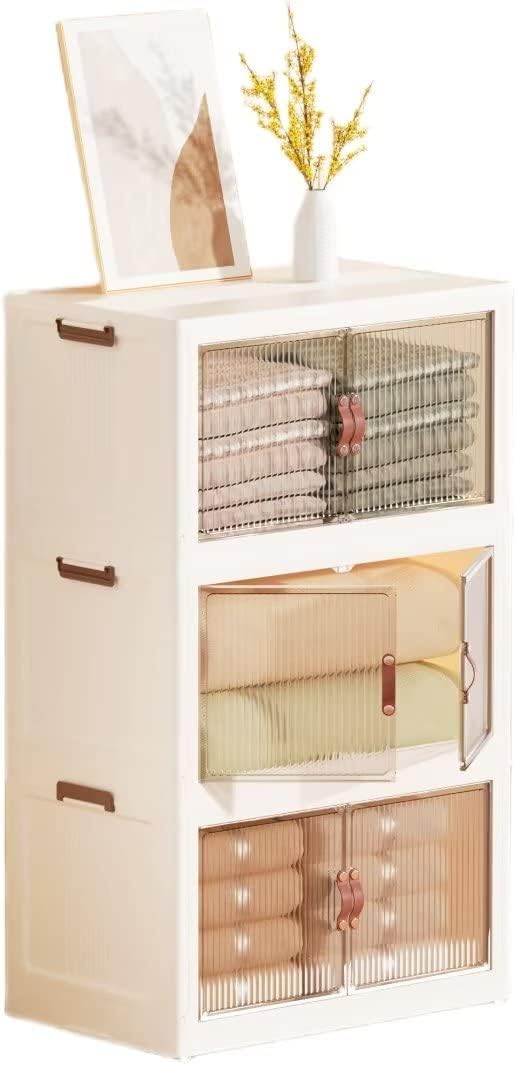 Wellent Storage Bin With Lid, Plastic Storage Bin With Wheels and Doors,Stackable Storage Box with Double-Opening Doors,Containers For Organizing,Living Room Kitchen Organizers and Storage 60QT(15