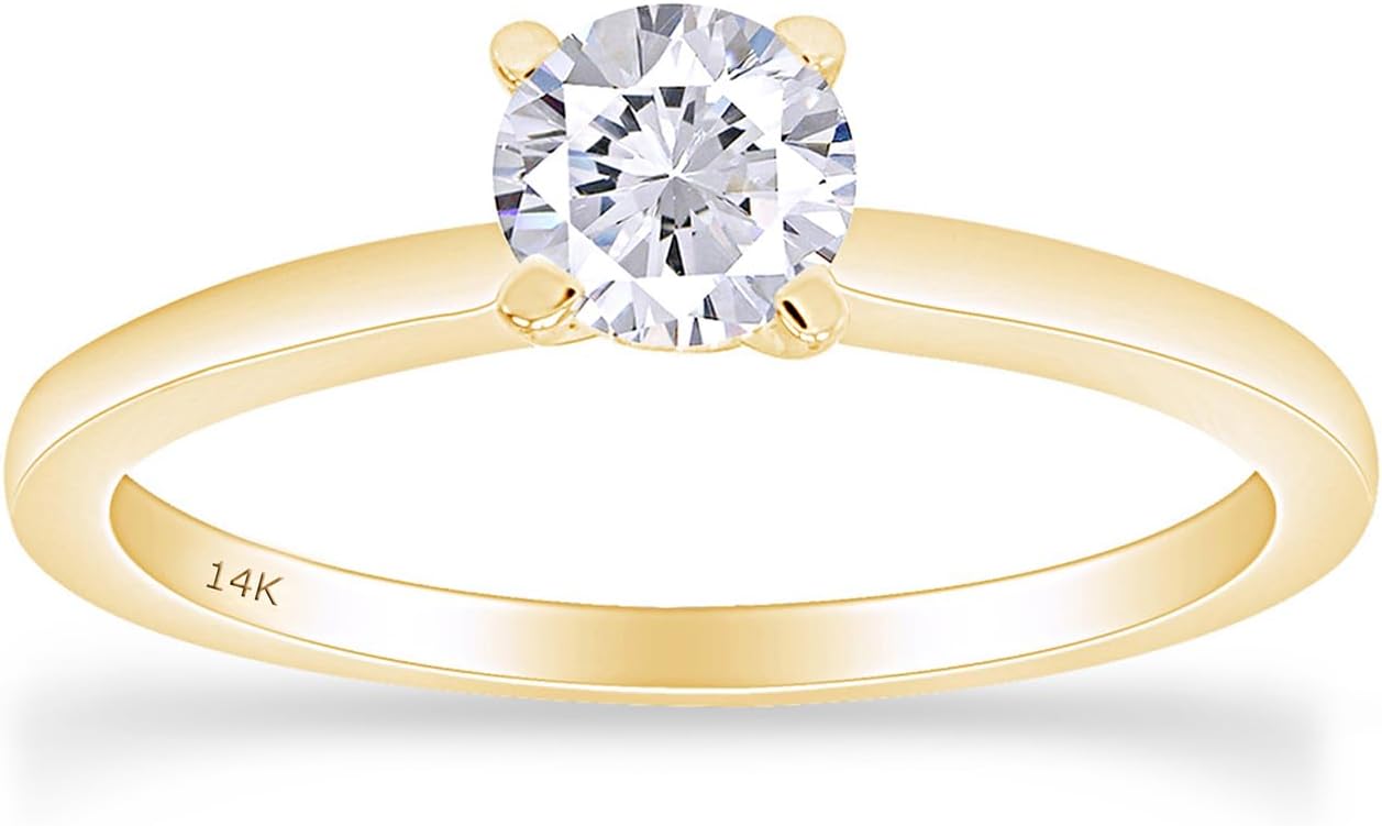 SAVEARTH DIAMONDS 0.50-3.00 Carat, Lab Grown Diamond Prong Set Solitaire Engagement Ring In 14K Solid Yellow Gold (G-H, VS-SI) Fine Jewelry for Women, Certificate Of Authenticity