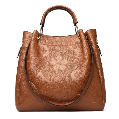 Image of Travistar Floral Handbags Purses Women - Embossed Vegan Leather Top Handle Handbag Set Large Shoulder Bag Ladies Bucket Tote