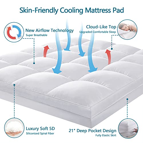 Chokit Luxury Soft 5D Spiral Fiber Queen Mattress Topper, Extra Thick Mattress Pad Cover For Back Pain Relief, Cooling Breathable Pillow Top Protector With 8-21" Deep Pocket, All Season Bedding #TOP1