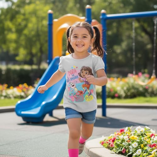 Image of Dora The Explorer Toddler Girls T-Shirt - Short Sleeve Tee with Boots, Butterflies & Rainbows - Nickelodeon Sizes 2T-5T