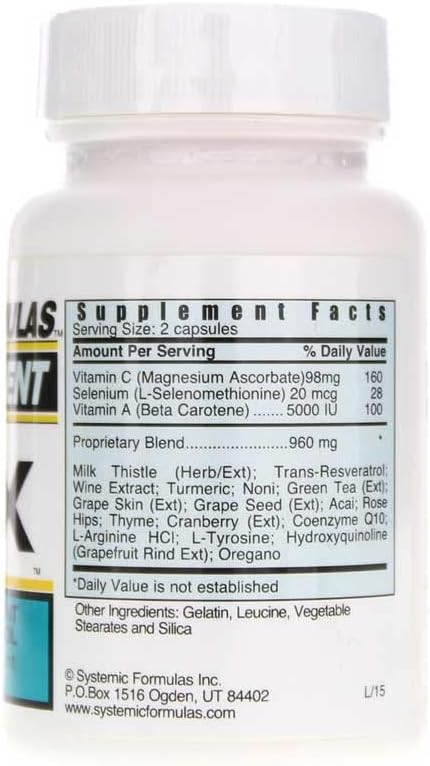 Miniatura 3 de Systemic Formulas ROX Super Antioxidante con Resveratrol 60 Cápsulas #184. Fórmula súper antioxidante