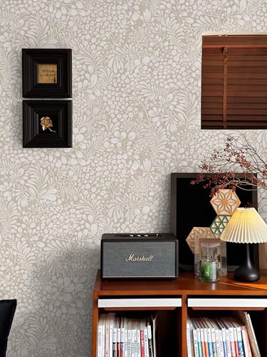 Heroad Boho Peel and Stick Wallpaper Beige Contact Paper Floral Wall Paper Removable Wallpaper Self Adhesive Contact Paper for Cabinet Waterproof Wildflower Wallpaper Bathroom Vinyl Roll 17.3\'\'x78.7\'\'