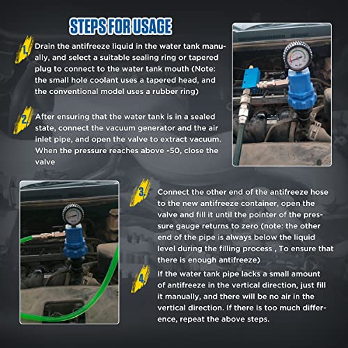 Upgraded Coolant Vacuum Refill Tool Kit Engine Cooling System Vacuum Purge & Refill Kit Upgraded Coolant Pressure Test Kit With 8 Rubber Sleeves & 2 Universal Adapter Cone Plug (With Carrying Case) #TOP5