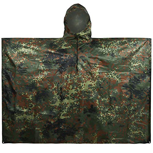 LOOGU Leichter wasserdichter Regenponcho mit Kapuze Camouflage Design Ripstop Mehrzweck Regenmantel für Männer und Frauen Regencape schnell trocknend wiederverwendbar Für Camping Angeln Jagd Events