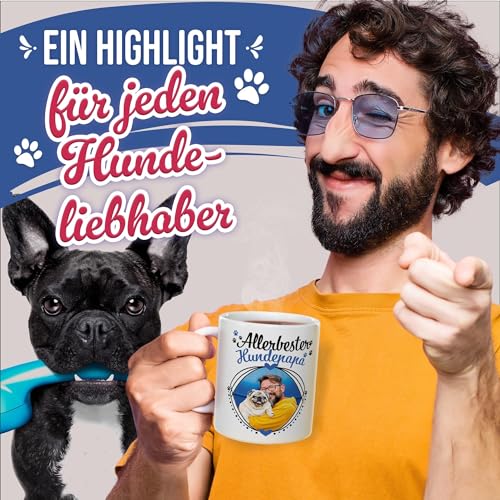 Tassendruck Hunde-Tasse mit Foto Allerbester Hundepapa - Persönliches Geschenk für Hundefreunde zum Geburtstag | Personalisiertes Geschenk, 300 ml, Weiß