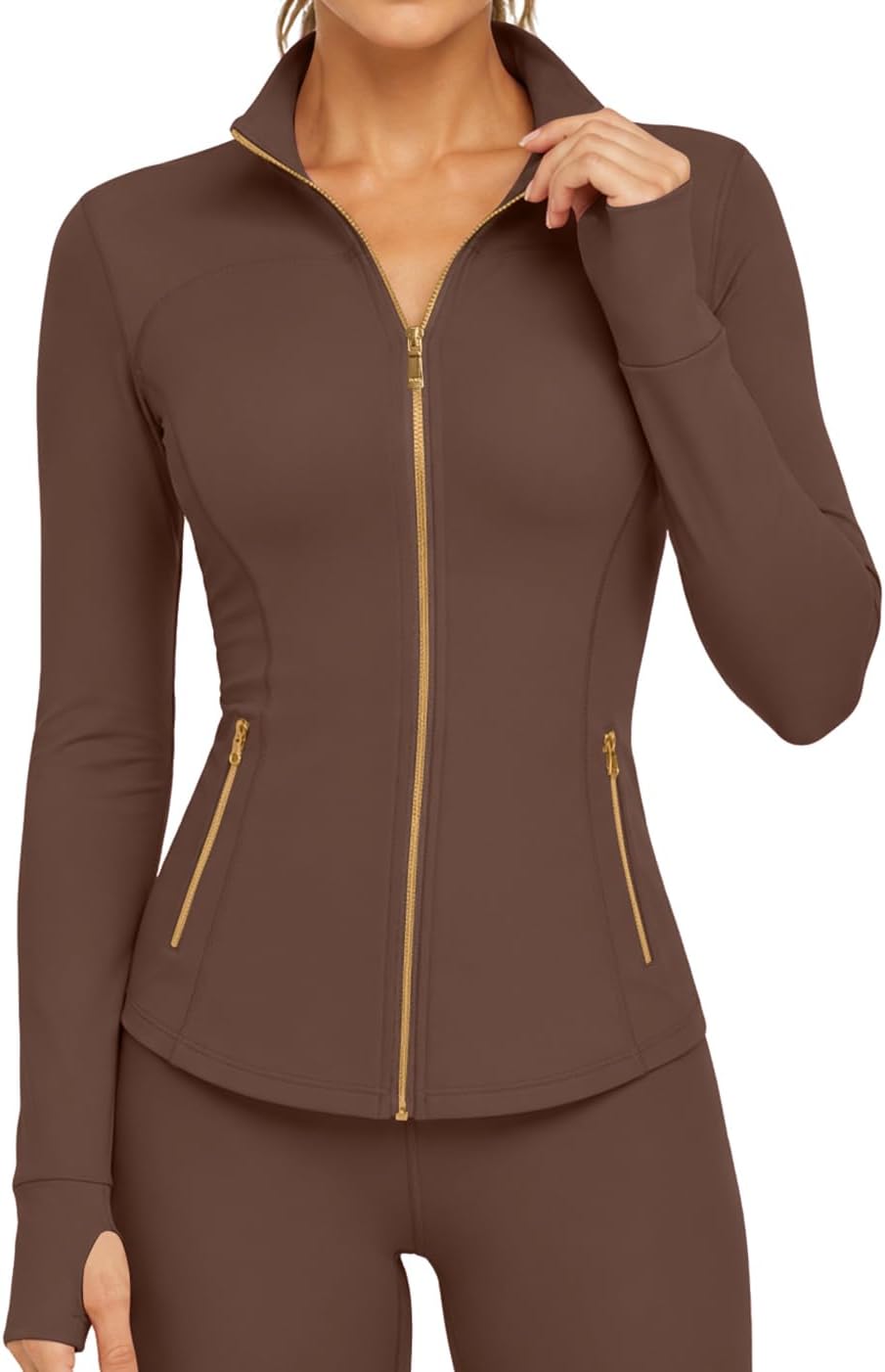UOUA Women Workout Jacket Golden Full Zip Up Athletic Yoga Tops