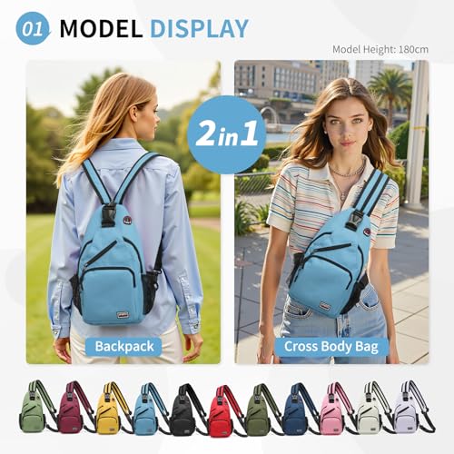 Image of Convertible Sling Bags for Women Men, Lightweight Crossbody Backpack Daypack Fit for 11 inch Tablet for Casual Travel Sport Hiking (Blue)