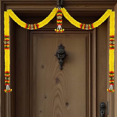 Image of Amazon Brand Umi - Toran for Main Door Entrance, Bandarwal for Festival, Pooja Mandir & Wedding, Handmade Traditional Flower Hanging for Home & Office Decor (42 inches 24 inches) Yellow