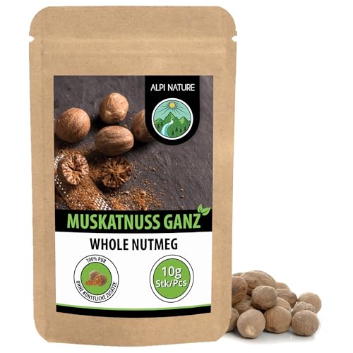 Alpi Nature Muskatnuss ganz 10 Stück, Muskatnüsse ganz, Nutmeg, Muskatnuss Gewürze zum Kochen und...