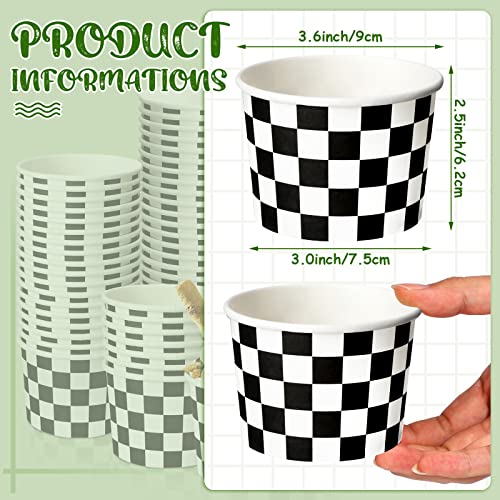 Image of Zopeal 50 Count Black and White Checkered Ice Cream Cups 9 oz Race Car | Disposable Dessert Bowls, Paper Ice Cream Bowls, Birthday Party Supplies, Snack Cups Sundae Picnic Yogurt Bowls for Food