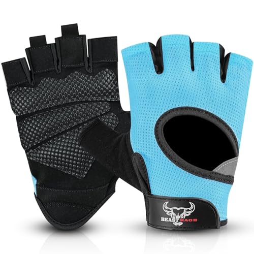 BEAST RAGE Weight Lifting Gloves for men and women, Gym Gloves for Crossfit.Breathable,Non-Slip Silicon padded palm Protection workout gloves for weightlifting, Cycling,Strength training (Aqua, M)